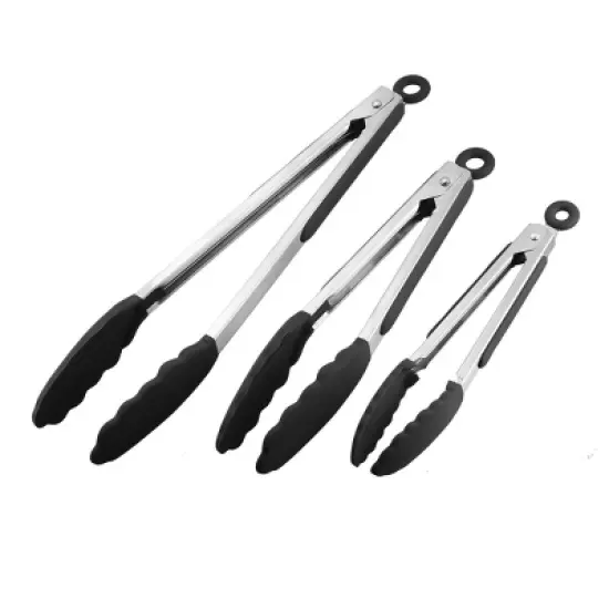 Unique Bargains Stainless Steel Silicone Tip Locking Mechanism Kitchen Tongs 1 Set image {5}