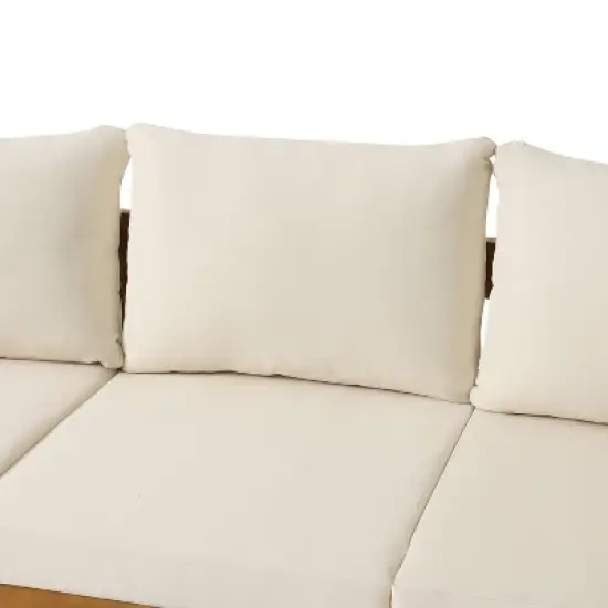 Brooklyn Outdoor Acacia Wood 3 Seat Sofa with Cushions Teak/Beige - Christopher Knight Home: Weather-Resistant Patio Furniture image {7}