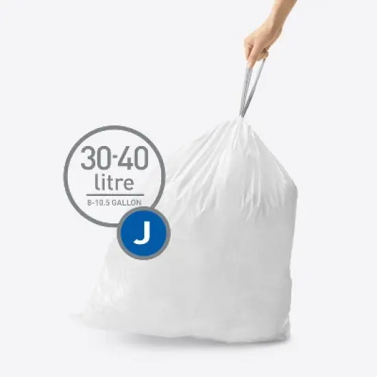simplehuman Code J 200 Count, Genuine Custom Fit Liners, Drawstring Trash Bags in Dispenser Packs, 30-35 Liter / 8-9 Gallon, White image {3}