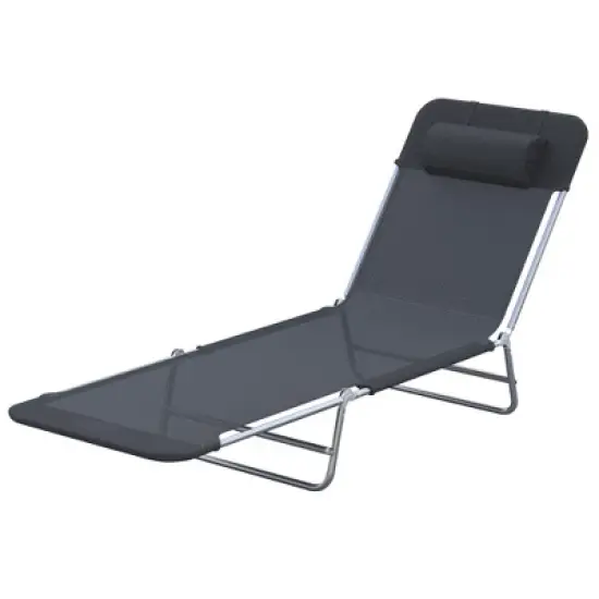 Outsunny Foldable Outdoor Chaise Lounge Chair, 6-Level Reclining Camping Tanning Chair with Breathable Mesh Fabric and Headrest image {3}