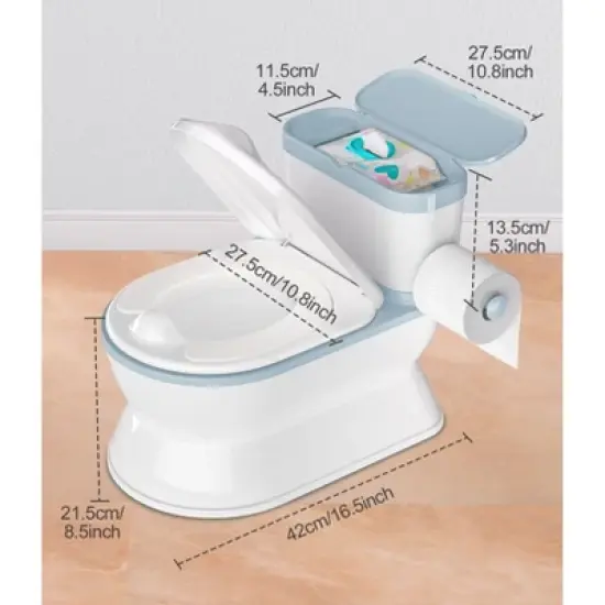 BabyBond 2-in-1 Toddler Potty Training Toilet - Large Chair & Detachable Seat for Boys & Girls 1-3 yrs - Flushing Sound, Wipes Storage, Blue image {7}