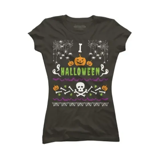 Junior's Design By Humans Halloween Lover Ugly Sweater By machmigo T-Shirt image {5}