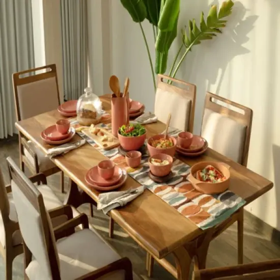 SEVOBAL Serving Platters Rustic Ceramic Pasta Platters, Ideal for Serving Spaghetti Lasagna Macaroni Ziti at Stylish Dinners, Pink, 7.87"*7.87"*1.57" image {3}