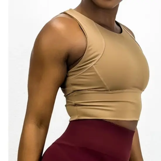 Anna-Kaci Active Women's High Neck Seamless Crop Tank Top with Wide Straps and Stretch Compression Fit image {2}