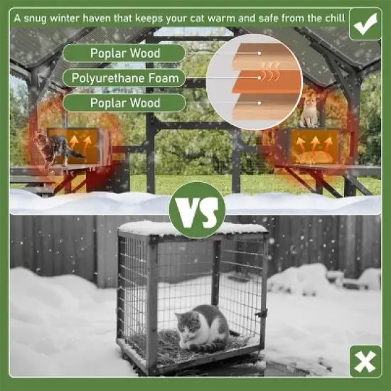 ELJGET Large Catio Outdoor Cat Enclosure, 100" Wooden Catio for Multiple Cats, Outdoor Cat House with 7 Platforms, 2 Resting Boxes, 1 Bridge & 1 Ramp image {5}