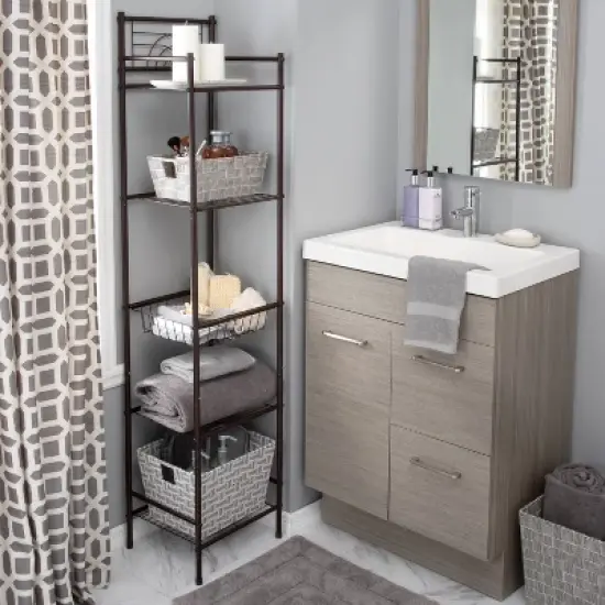 5 Tier Freestanding Bathroom Storage Shelves Brown - Bath Bliss image {2}