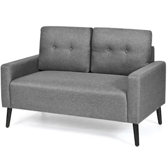 Costway Modern Loveseat Sofa 55'' Upholstered Chair Couch with Soft Cloth Cushion Grey image {8}