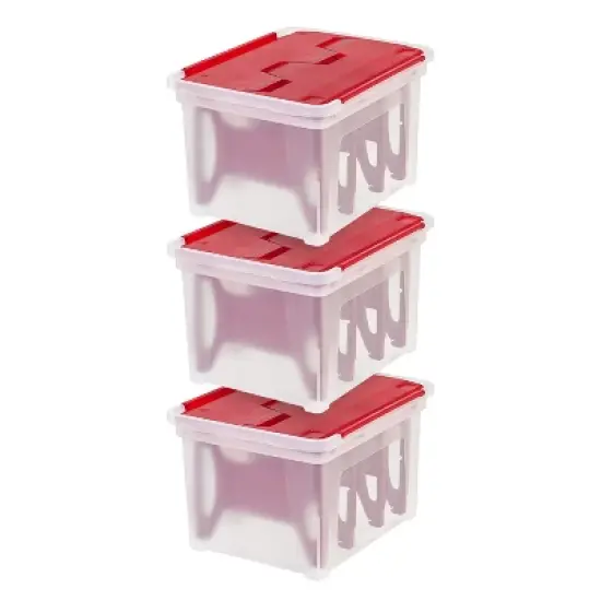 IRIS USA Ornament Storage Box, Plastic Organization Container Bin, Clear/Red image {7}