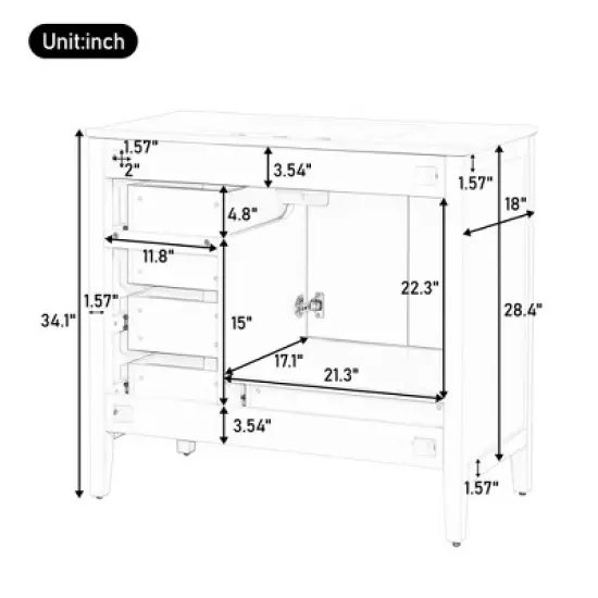 Christopher Knight Home Bathroom Vanity with Ceramic Sink, Bathroom Cabinet with Soft-Closing Door, Drawers of Different Sizes, Solid Wood Frame & Leg image {6}
