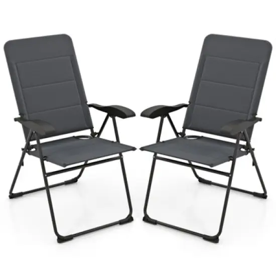 Tangkula 2PCS Patio Folding Chairs Back Adjustable Reclining Padded Garden Furniture image {9}