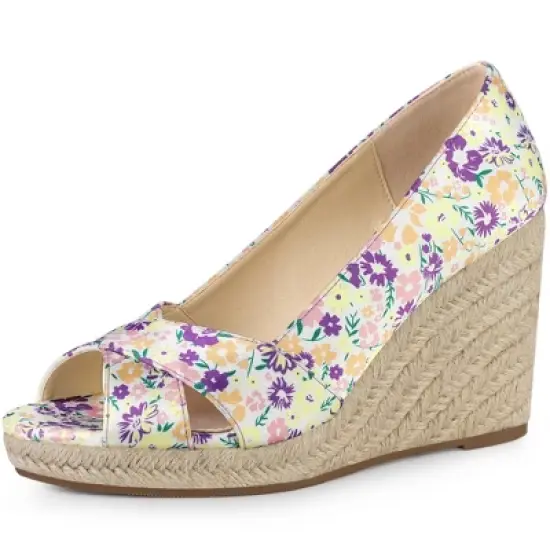 Allegra K Women's Peep Toe Platform Pumps Floral Espadrille Wedge Sandals image {6}