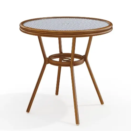 Martha Stewart Lily Pond 31" Round Indoor-Outdoor Bistro Dining Table with Woodgrain Aluminum Finish Frame and Woven Rattan Tabletop image {12}