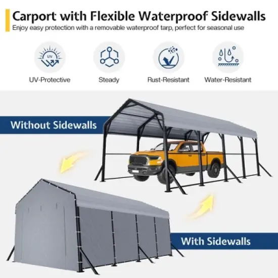 AMERLIFE 12x20x10.5 FT Metal Carport with Removable Waterproof Sidewalls image {8}