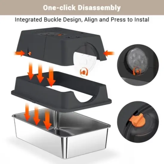 GustoWave Stainless Steel Cat Litter Box, Detachable PP Enclosure Litter Box with Lid, Extra Large Metal Enclosed Cat Litter Tray image {3}