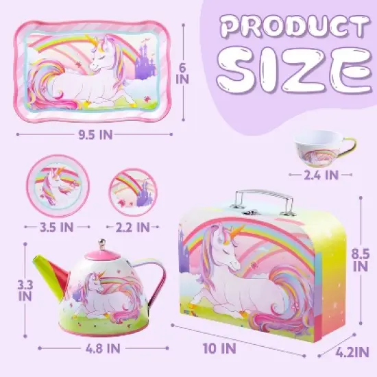 Joyfy Kid Tea Set, Unicorn Tea Set for Toddlers, Tea Party Pretend Play Set, Perfect Kitchen Toy Birthday Gift for Little Girls Ages 2 3 4 5 6 Years image {2}