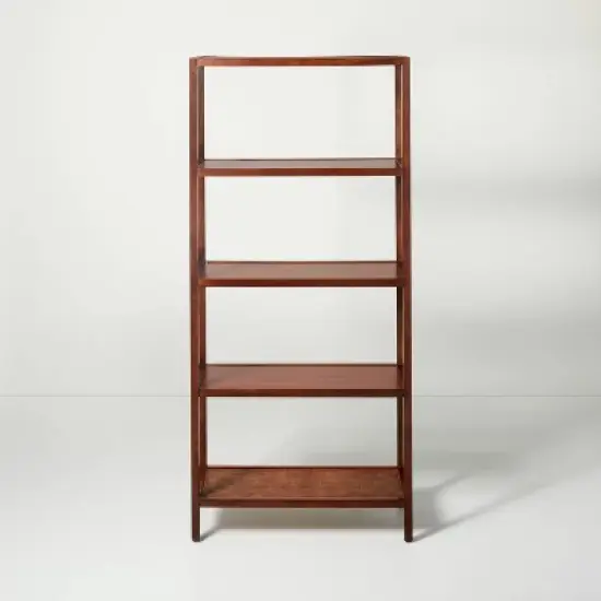70" 5-Shelf Wood & Cane Transitional Vertical Bookshelf - Brown - Hearth & Hand&trade; with Magnolia image {2}