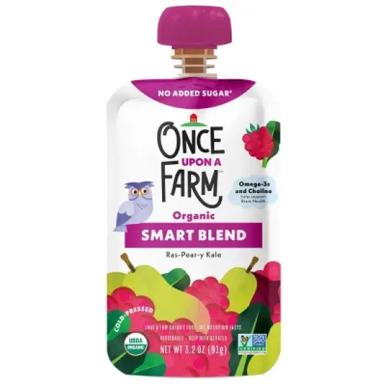 Once Upon a Farm Smart Blends Banana for Apples & Greens/Ras-Pear-y, Kale Organic Snack Pouch Multipack - 4pk/12.8oz image {4}