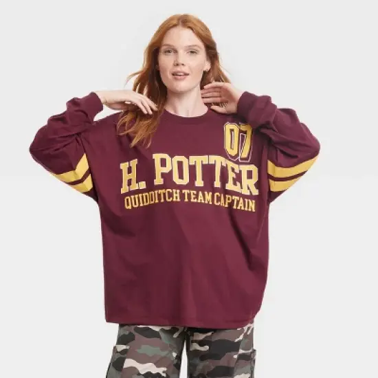 Women's Harry Potter Collegiate Long Sleeve Jersey Graphic T-Shirt - Red image {3}