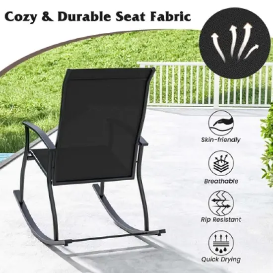 Costway 2/4 PCS Outdoor Rocking Chairs with Breathable Backrest Smooth Safe Rocking Design Navy/Brown/Black image {6}