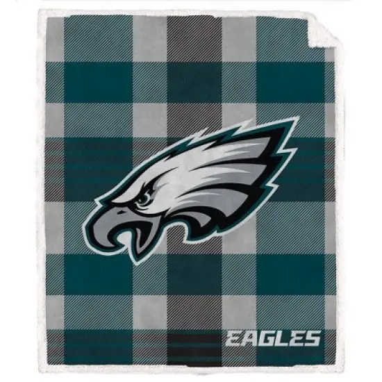NFL Philadelphia Eagles Plaid Steel Royal Plush Faux Shearling Blanket image {2}