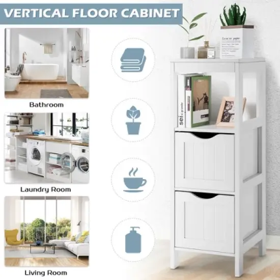 Costway Bathroom Floor Cabinet Freestanding Side Storage Organizer w/2 Removable Drawers image {4}