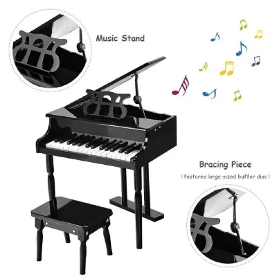 Childs 30 key Toy Grand Baby Piano w/ Kids Bench Wood Black New image {4}