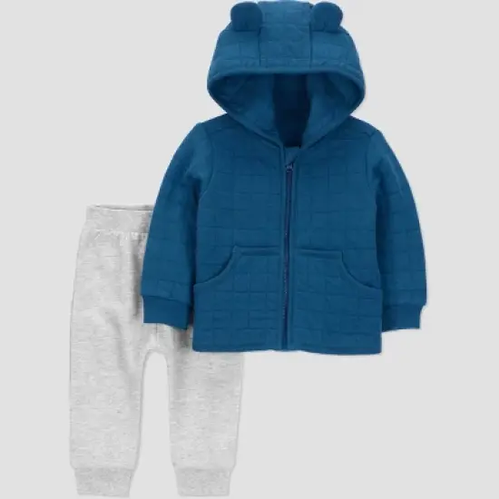 Carter's Just One You&reg; Baby Boys' 2pc Quilted Hooded Sweatshirt & Jogger Pants Set - Blue image {5}