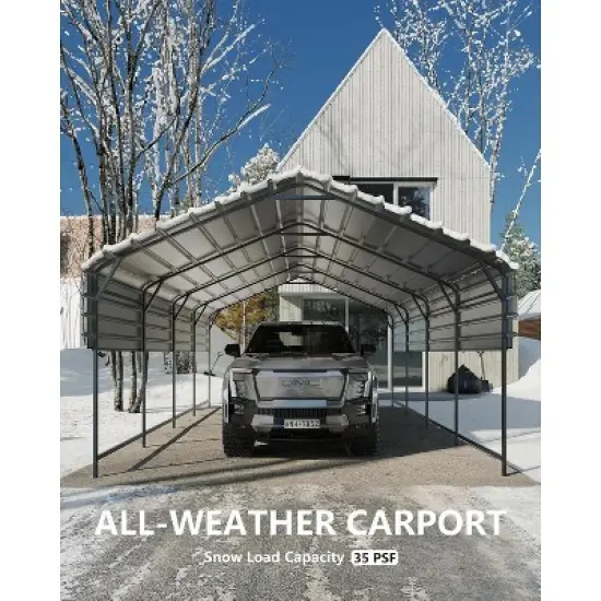 Metal Carport, Reinforced Frame and Steel Roof for All-Weather Use, Permanent Shelter for Bass Boats, Full-Sized Pickup Trucks, and Tractors image {8}