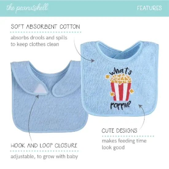 The Peanutshell Terry Cotton Baby Bibs for Boys, 8-Pack, Blue/Gray image {3}