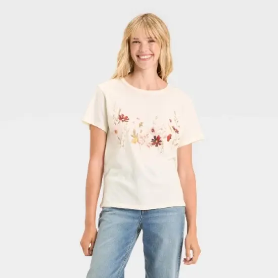 Women's Wildflower Short Sleeve Graphic T-Shirt - Ivory image {3}