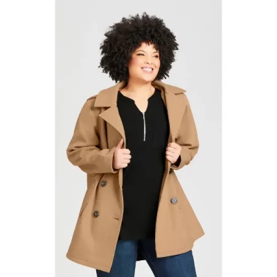 Women's Plus Size Faux Wool Peacoat - camel | AVENUE image {5}