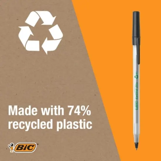BIC Ecolutions Round Stic Ballpoint Pens, Medium Point (1.0mm), 200-Count Pack,Pens Made from 97% Recycled Plastic image {5}