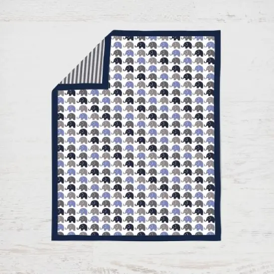 Bacati - Elephants Blue/Navy/Gray 4 pc Crib Bedding Set with Diaper Caddy image {2}