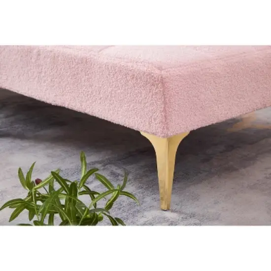 Convertible single sofa bed futon with gold metal legs teddy Polyester (Pink) image {4}