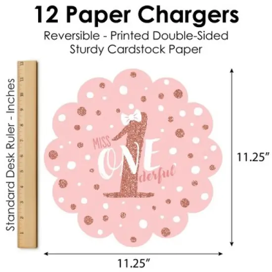 Big Dot of Happiness 1st Birthday Little Miss Onederful - Girl First Birthday Party Round Table Decorations - Paper Chargers - Place Setting For 12 image {5}