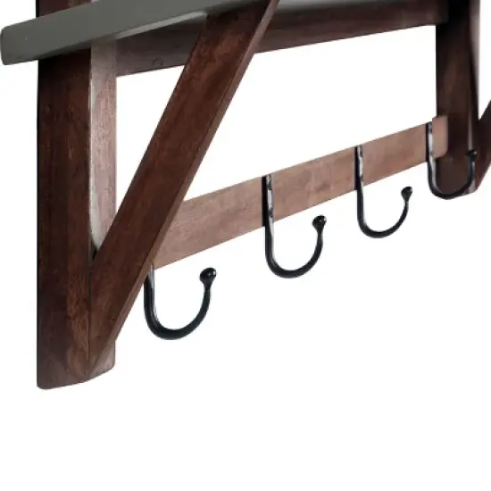 Brookside Entryway Coat Hook and Bench Concrete Coated Top and Wood Light Gray/Brown - Alaterre Furniture image {6}