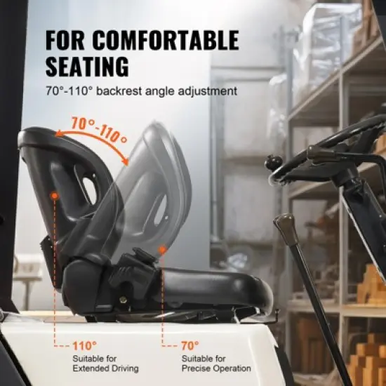 VEVOR Universal Forklift Seat,Tractor Seat with Adjustable Angle Back, Micro Switch and Seatbelt,Wrap-around Forklift Seat, Black image {4}