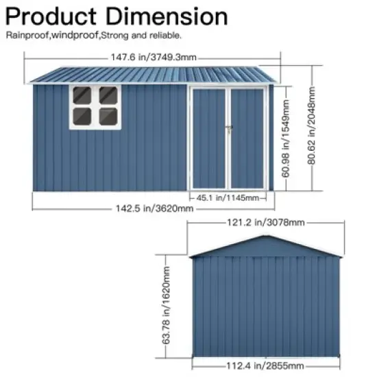 NicBex 10x12 Ft Metal Outdoor Storage Shed with Lockable Doors and Windows for Backyard,Garden,Patio image {2}