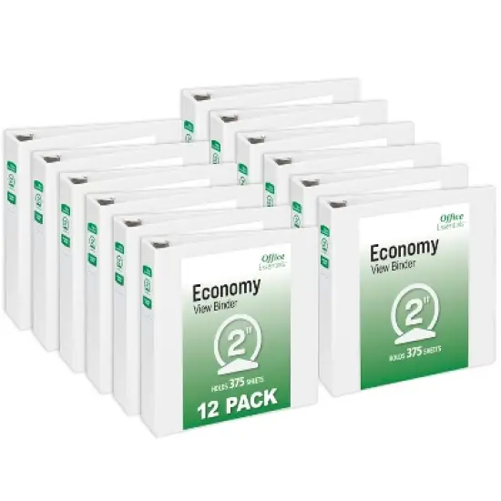 Office Essentials Economy View 3 Ring Binders, 2" Round Rings, 2.8" Spine, 375-Sheet Capacity, White Binders (12-Pack of 03428) image {7}