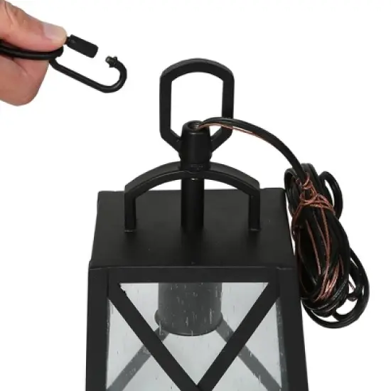 11" Metal/Seeded Glass Square Outdoor Pendant Light Black - LNC image {3}