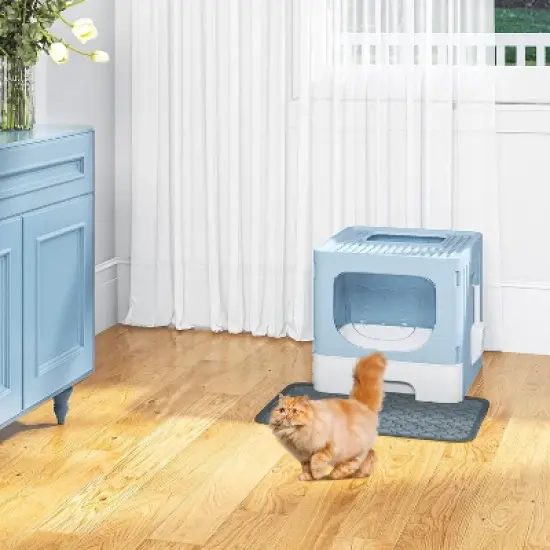 QuestaPack Large Enclosed Cat Litter Box with Cushion, Anti-Splash Closed Litter Boxes with Litter Scoop Front Entry Top Exit Door image {6}