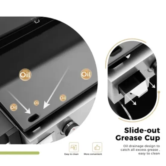 Captiva Designs 27" Flat Top Grill - 3-Burner Propane Griddle with Ceramic Coated Cast Iron, 33,000 BTU for Outdoor Cooking and Barbecues image {4}