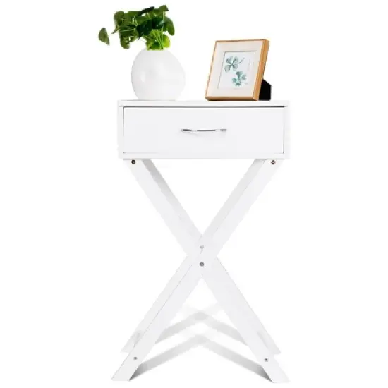 Costway Nightstand X-Shape Drawer Accent side End Table Modern Home Furniture White image {6}