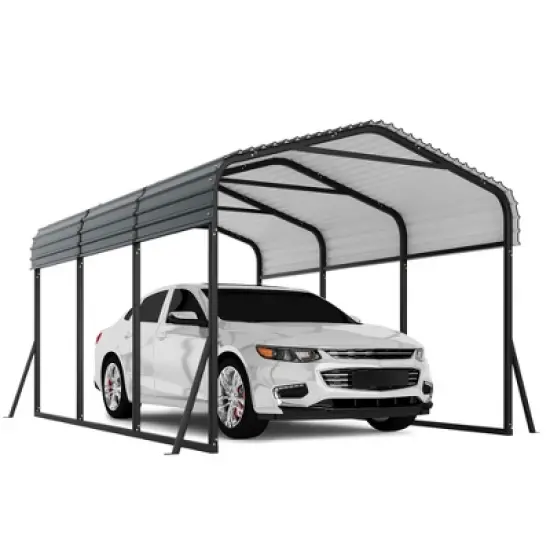 Metal Carport with Galvanized Steel Roof, Heavy Duty Metal Roof Carport with Enhanced Base, Tall Metal Carport Kits Garage for Tractors image {7}