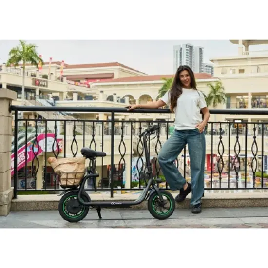 GoPowerBike GoFlow Electric Scooter with Seat | Comfortable Seat, Rear Basket, and Throttle Control | 16 mph Top Speed | 12 mile Range image {5}