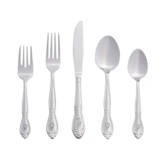 RiverRidge Rose Flatware 46pc Monogrammed Stainless Steel Silverware Set for 8 image {27}