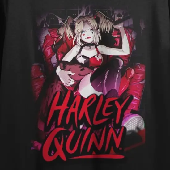 Harley Quinn Heart & Thorns Art Crew Neck Short Sleeve Women's Black Crop T-shirt image {1}