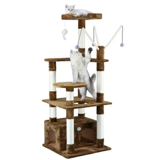 Go Pet Club 66" Cat tree Scratcher with Sisal Covered Posts and Dangling Toys F3031 image {3}