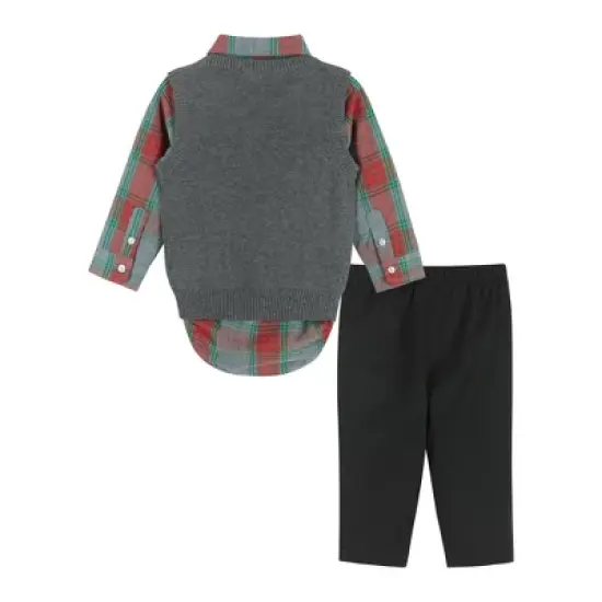 Andy & Evan  Infant  Boys Holiday Check Buttondown w/Vest Set image {1}