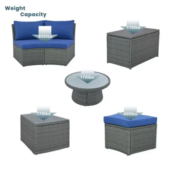 10-Piece Outdoor Rattan Modular Sectional Sofa Set with Coffee Table, Storage Box, Side Tables image {5}